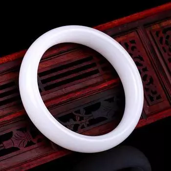 Синьцзян Хотан Нефритовый браслет Детский натуральный топаз из овчины Нефрит Куньлунь Белый нефритовый браслет 54MM белый