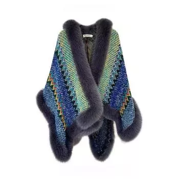 Синьцзян, Западный Сычуань, Тибет, большой меховой воротник, дорожная шаль, женский теплый и универсальный этнический стиль, большой северо-западный плащ, мех снаружи 80-100cm серый