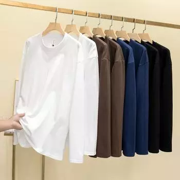 Синьцзянская длинноволокнистая хлопковая футболка с длинными рукавами, однотонная свободная рубашка большого размера с круглым вырезом, верхняя одежда в парном стиле M