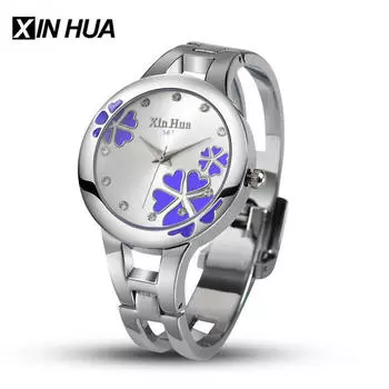 Синьхуа браслет из нержавеющей стали кварцевые часы дизайнерские женские часы с бриллиантами фиолетовый