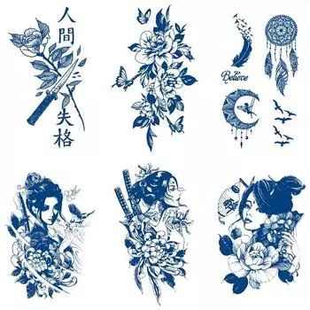 Синьяо английский алфавит интернет знаменитость травяной постепенное изменение водонепроницаемый татуировки наклейка переноса воды синяя наклейка 11*18CM