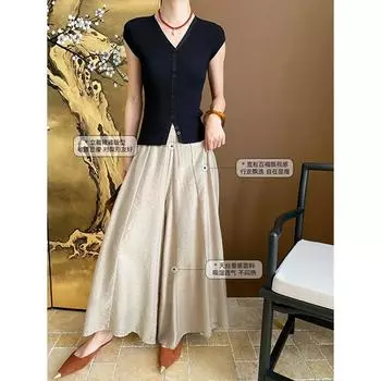 Синан французский нежный темперамент мерцающий тенсель драпировка тонкая молния сзади плиссированные свободные кюлоты SN5675 S чёрный