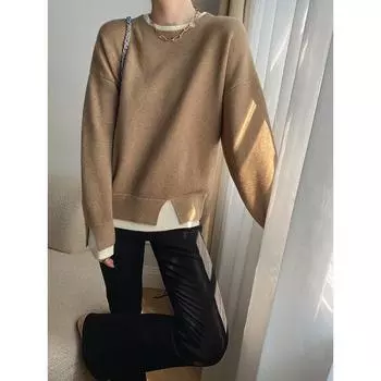 Синан французский стиль Ленивый вязаный свитер SN2166 - Двухкомпонентная вязка, коллекция Осень/Зима One Size