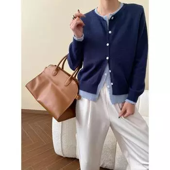 Синан многослойный стиль контрастный тонкий вязаный кардиган SN6884 One Size светло-серый