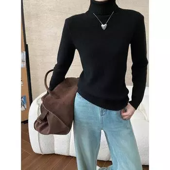 Sinan плотный бархатный однотонный вязаный свитер с высоким воротником на осень/зиму (SN6750) One Size чёрный