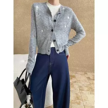 Синан Ретро Состаренный Вязаный Кардиган - Двухсекционный Многослойный Вид, SN6656 One Size чёрный