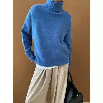 Sinan Simple Solid High-Collar Loose Slim Soft Knit Sweeper SN6385 One Size белый