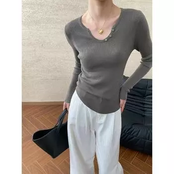 Sinan Slim Fit U-образный вырез свитер на пуговицах SN6660 One Size