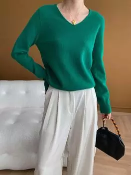 Sinan SN6156 Полностью шерстяной свитер свободного кроя с V-образным вырезом - Коллекция осень/зима 2024 Medium