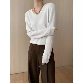 Sinan SN6156 Полностью шерстяной свитер свободного кроя с V-образным вырезом - Коллекция осень/зима 2024 Medium