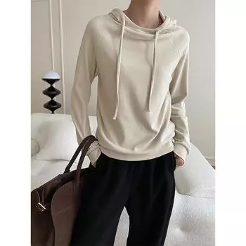 Sinan Split Design Повседневный пуловер с капюшоном и начесом SN4826 One size темно-серого