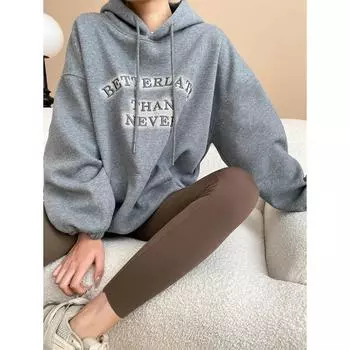 Синан Весенняя толстовка с капюшоном и вышитыми буквами в стиле пустоши SN7097 One Size кремовый/белый