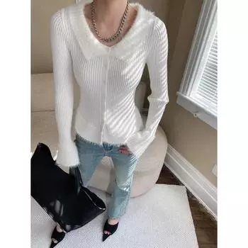 Sinan Winter Sonata Slim Fit Polo Knit Sweater in Imitation Mink Velvet One Size чёрный