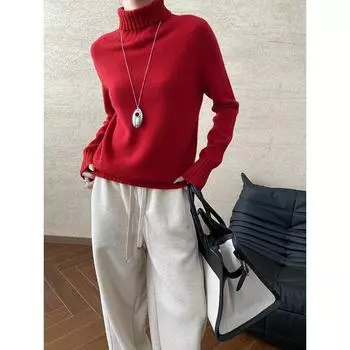 Sinanyun Soft Seamless All-Wool Loose High-Neck Sweater SN6659 L темно-серого