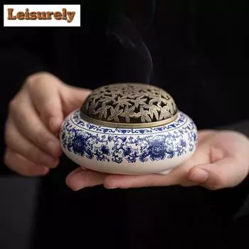 Сине-белая фарфоровая курильница для благовоний Дзен-курильница, держатель для курильницы с ароматическим дымом, украшения для офисного чайного столика, ремесла