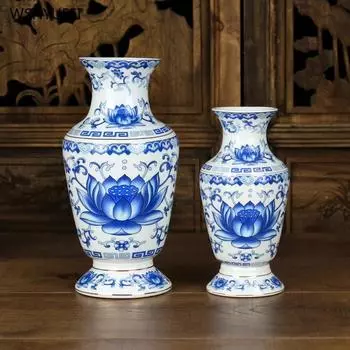Сине-белая фарфоровая ваза Керамическая ваза Цветочная композиция в зале Будды Бутылка для очистки воды Бутылка Гуаньинь Поклонение Будде