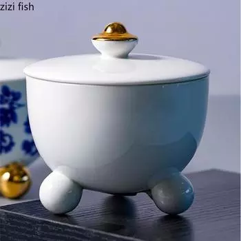 Сине-белая керамическая миска с тремя ножками и крышкой Суповая миска Десертные миски Сервировочные тарелки Тарелки для обеда Фруктовая тарелка Салатницы белый