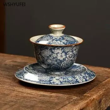 Сине-белая керамика Ru Kiln, чаша Three Talent, бытовая китайская чайная чаша, ретро-чайник, 1 шт.