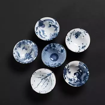 Сине-белая ретро-керамическая чашка для чая в стиле кунг-фу Shuxiansheng Tea in the Heart (Large) белый/синий