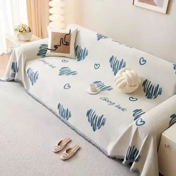 Сине-белое одеяло, одноместное четырехсезонное синельное покрывало для дивана, защита от пыли и царапин, защита от кошачьих царапин, одеяло для дивана, коврик, чехол 180x130cm синий