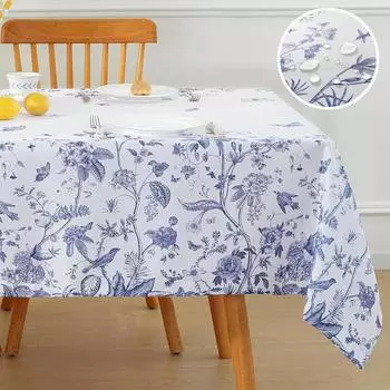 Сине-белые цветочные водонепроницаемые скатерти для столовой, декор для обеденного стола, весенняя винтажная прямоугольная скатерть для праздничного домашнего декора 50x50cm napkin