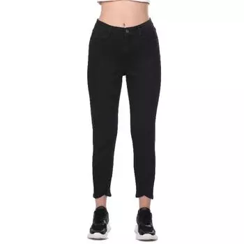 Сине-белые женские черные джинсы с деталями на штанинах