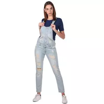 Сине-белые женские рваные джинсовые комбинезоны