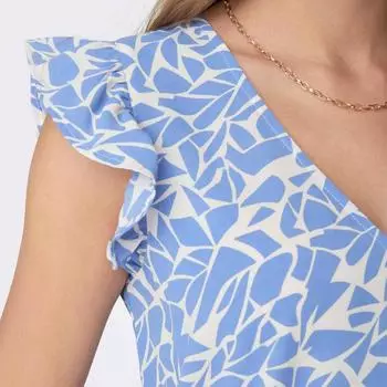 Сине-белый топ с рюшами и V-образным вырезом с принтом Женский JDY