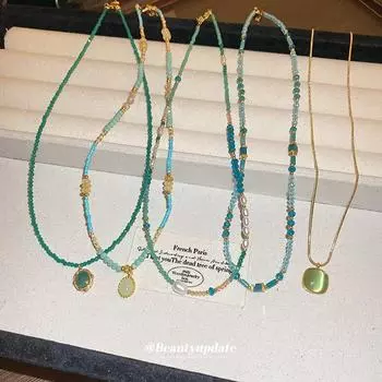 Сине-зеленое этническое пресноводное жемчужное ожерелье в стиле бохо на ключицу для женщин titanium steel морская волна