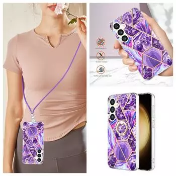 Сине-зеленый мраморный ремешок со съемной пряжкой или кольцо против падения или гладкий чехол для Samsung iPhone Xiaomi Redmi Oppo Nokia Moto... Motorola Edge 20 Pro