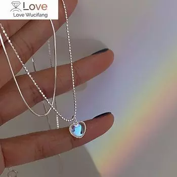 Синее 925 пробы серебро кисточка лунный камень сердце кулон ожерелье для женщин ключица цепочка свадебная вечеринка ювелирные изделия колье воротник