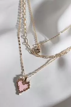 Синее эмалированное колье-цепочка золотого цвета с пылающим сердцем из трех частей