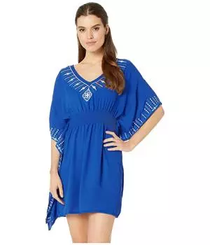 Синее быстросохнущее богемное вышитое сексуальное платье с v-образным вырезом для женщин, туника, пляжная одежда, купальный костюм, накидка, Q924 One Size синий