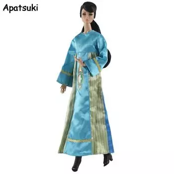 Синее длинное платье для куклы Барби, наряды, платье для кукольного домика Барби 1/6, одежда для кукол 1:6, аксессуары для кукол, детские игрушки синий