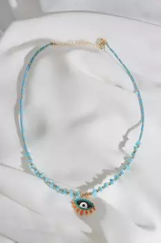 Синее колье с подвеской «Зеленый глаз»