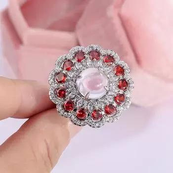 Синее квадратное бриллиантовое цветочное кольцо с регулируемым дизайном, легкое, роскошное, блестящее, AAAA, полностью бриллиантовое, высокочувствительное женское ювелирное изделие красный