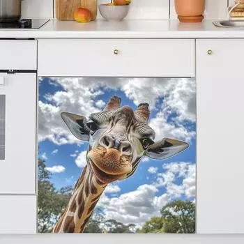 Синее небо, белое облако, жираф, украшение для посудомоечной машины, духовки, самоклеящиеся наклейки 34*34cm/fun-f338
