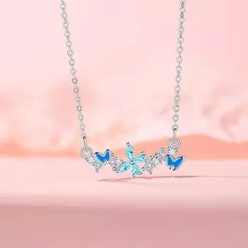 Синее ожерелье с бантом Niche Femininity из нержавеющей стали с ключичной цепочкой