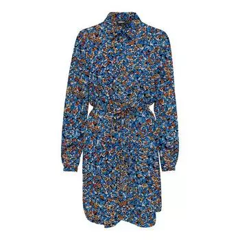 Синее платье-рубашка с поясом и цветочным принтом ТОЛЬКО для женщин XS синий