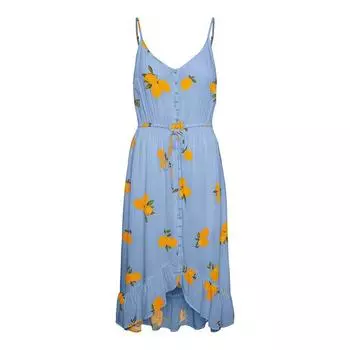 Синее платье с бретелями с лимонным принтом Женщины PIECES M бледно-синий