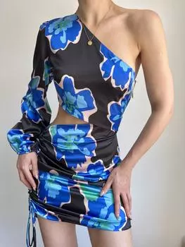 Синее плиссированное платье Mai Misha