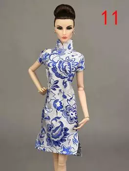 Синее традиционное китайское платье ручной работы для куклы Барби, одежда Cheongsam с высоким воротом Qipao, уникальные вечерние платья, платья Vestido синий