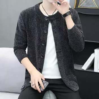 Синель бархат японский ретро тренд молодежный тонкий вязаный свитер кардиган мужской свитер мужской корейский вариант молодежный M