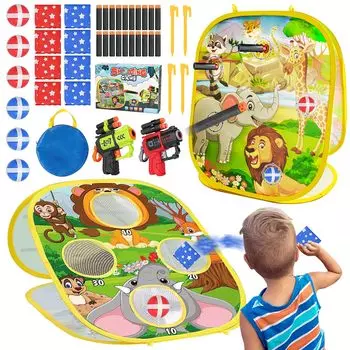 Singertop Dart Toy Targeting Set Kids Dart Board Game 4 in 1 Shooting Toy Двусторонняя мишень для дартса Совместимость с уличной спортивной игрой с липким мячом
