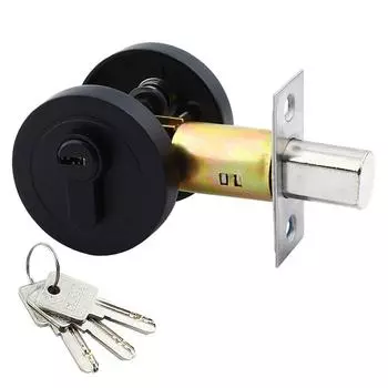 Single Cylinder Deadbolts Round Door Lock Key Entry Sturdy Stainless Steel for 35 50mm Front Bathroom Bedroom Door чёрный