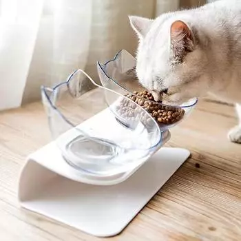 Single/double bowl with bracket and tilt design for food and water, pet feeding and drinking supplies