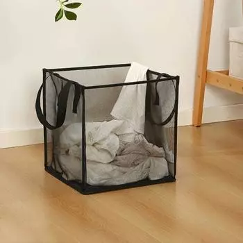 Single/Double Layer Mesh Laundry Basket Square Dirty Clothes Storage Basket For Bathroom black-single layer