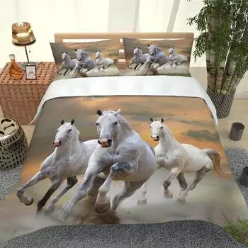 Single Duvet 3D Printed Animal Horse Duvet Cover Set Queen Size Bedding Set With Pillowcase Twin Full King Microfiber Comforter W90xL190cm