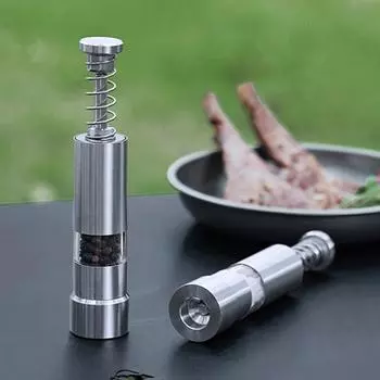 Single Hand Mini Salt Pepper Grinder Manual Thumb Push Pepper Spices Grinder Transparent Built-in Spring for Home Camping BBQ