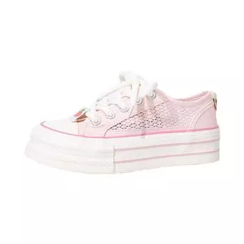 Single mesh thick baseplate shoes breathable lace-up solid color student shoes summer new dopamine casual women s shoes 35